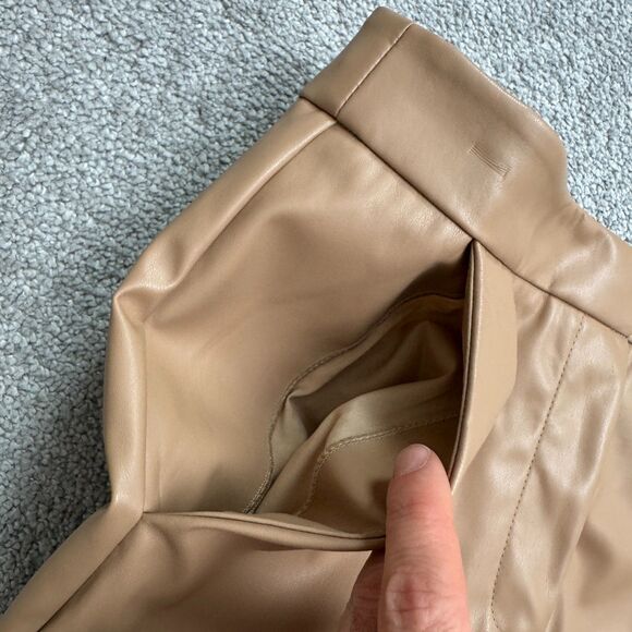 Alexia Admor Faux Leather Trouser Pants Women 9 Tan Camel Straight Leg High Rise - Picture 3 of 16